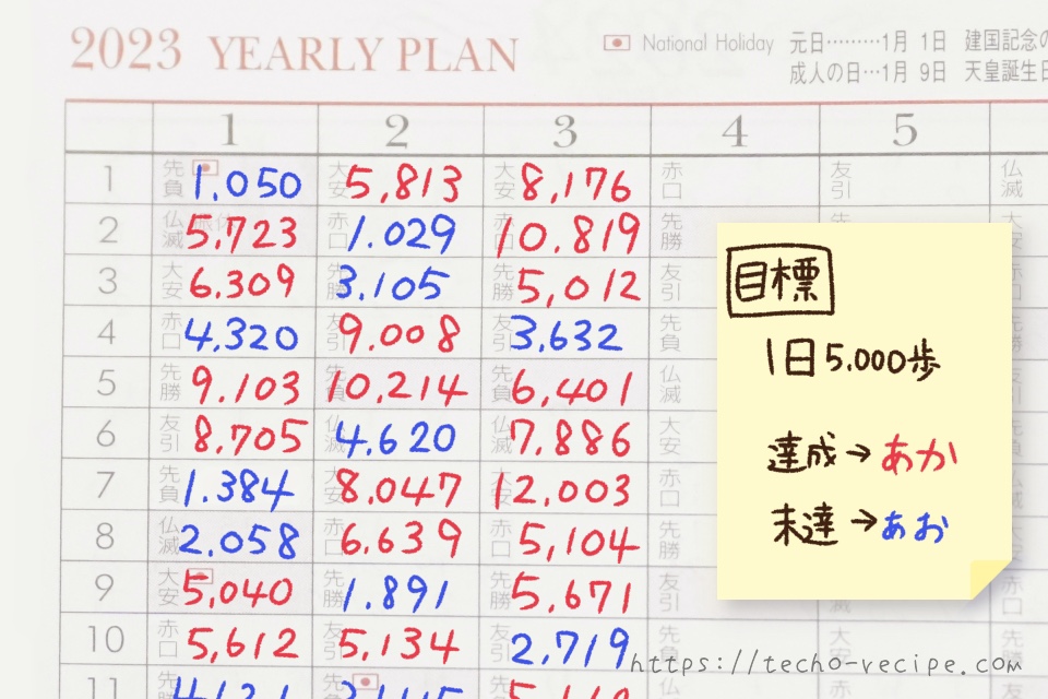 歩数記録の記入例