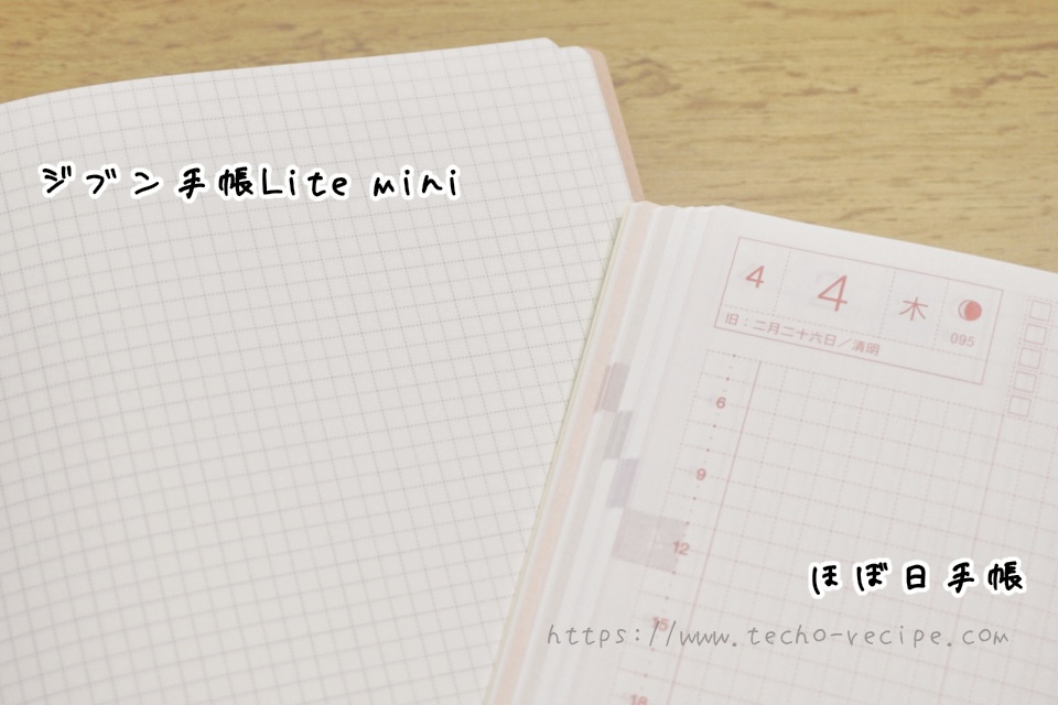 ほぼ日手帳とジブン手帳Lite miniの方眼サイズを比較