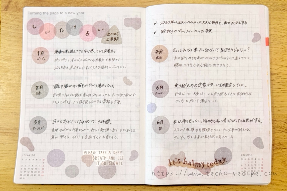 Turning the page to a new yearの記入例