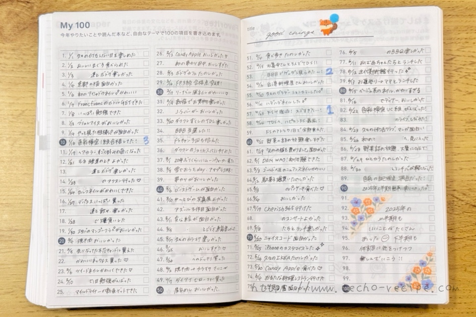 My 100の記入例