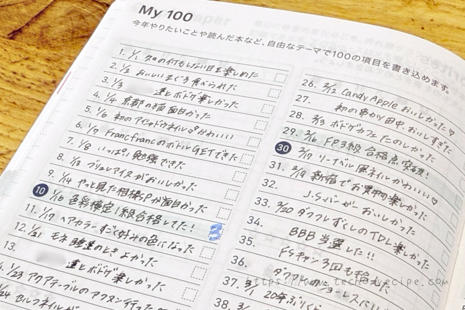 My 100をよかったことリストに使った例